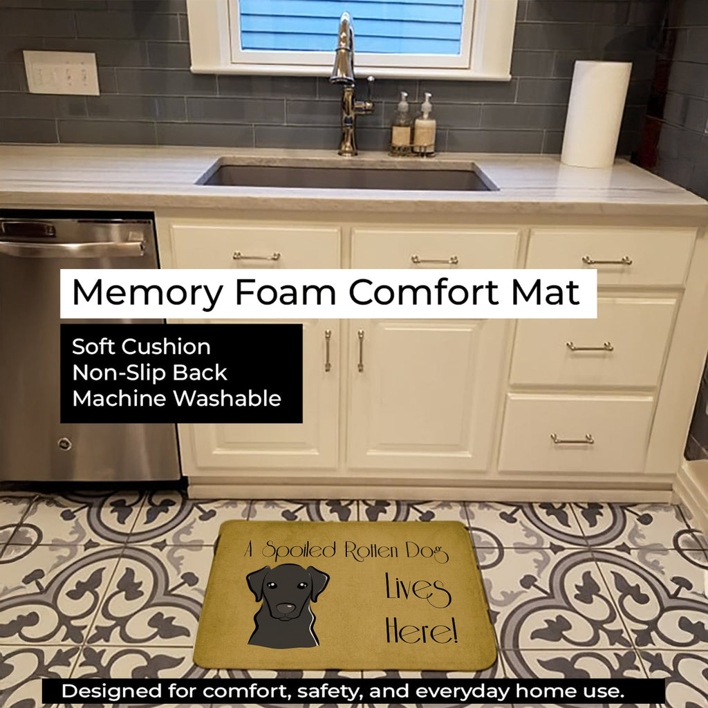 Black Labrador Spoiled Dog Lives Here Memory Foam Kitchen Mat Machine Washable Anti-Fatigue Cushion Comfort Bath or Kitchen Rug