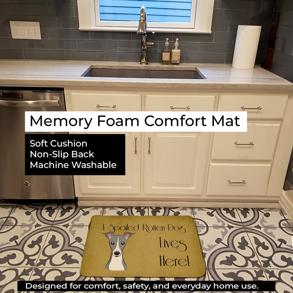 Italian Greyhound Spoiled Dog Lives Here Memory Foam Kitchen Mat Machine Washable Anti-Fatigue Cushion Comfort Bath or Kitchen Rug
