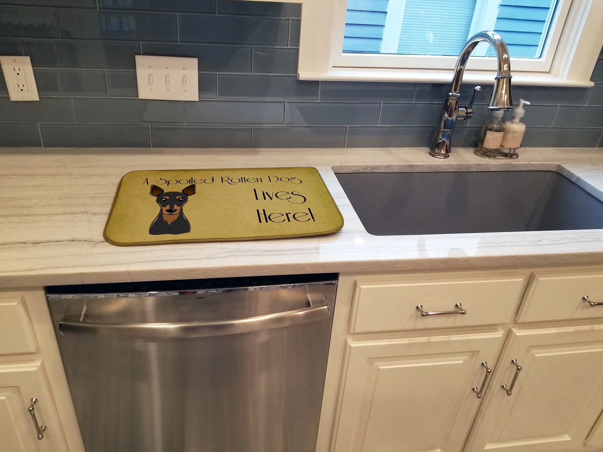 Min Pin Spoiled Dog Lives Here Dish Drying Mat Absorbent Dish Drying Mat Pad for Kitchen Counter Dish Drainer Mat for Countertop, 14 x 21", Multicolor