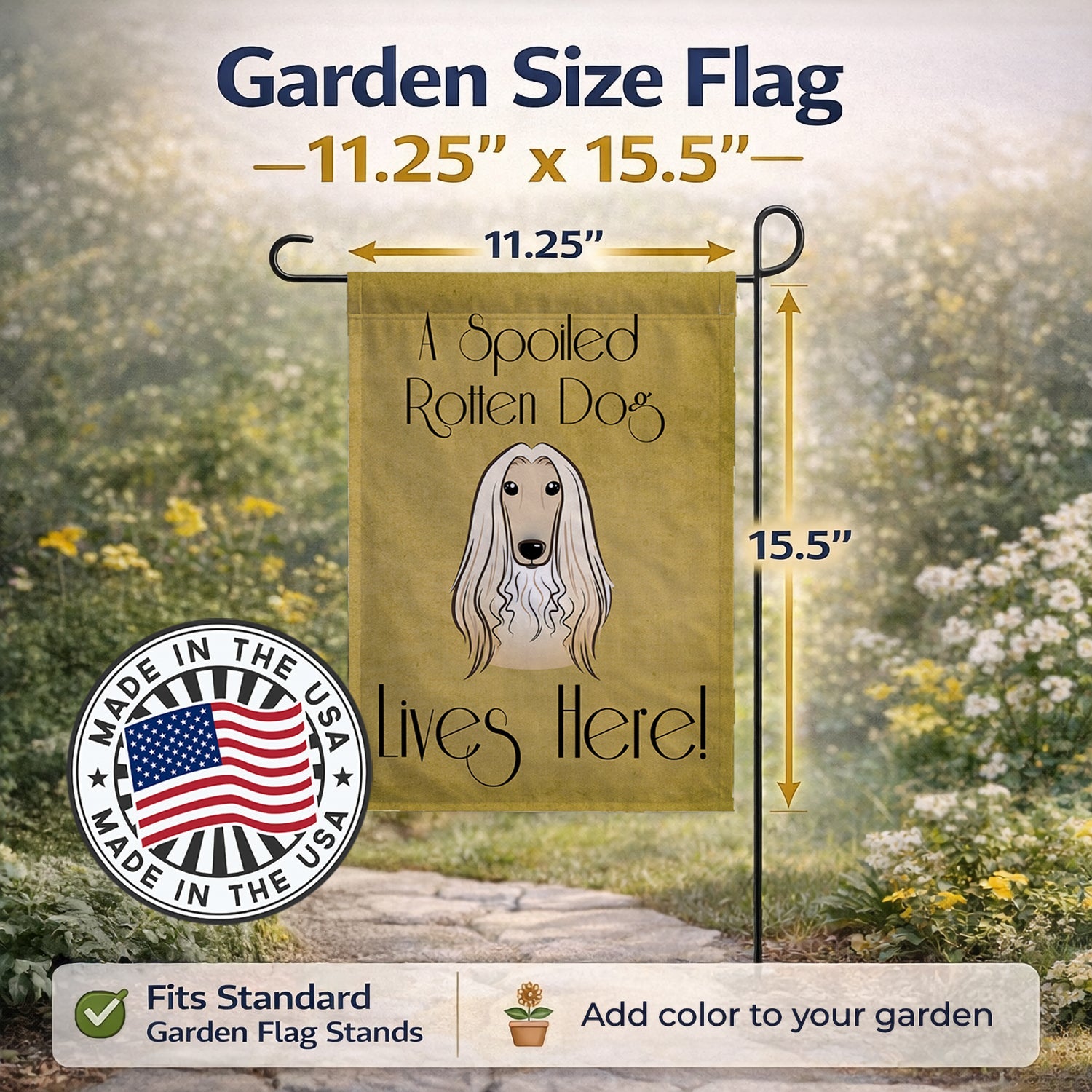 Afghan Hound Spoiled Dog Lives Here Garden Flag Mailbox Decorative Yard Banner Outside Patio Artwork for Flower Beds, Garden Size, Multicolor