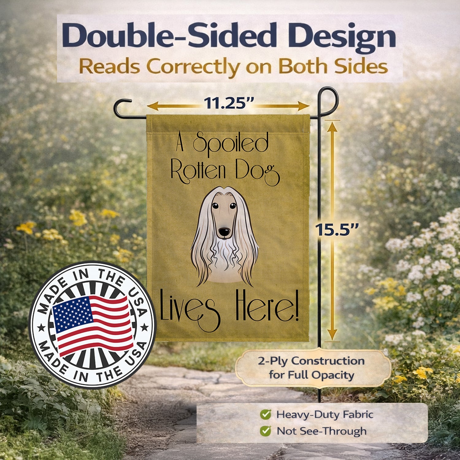 Afghan Hound Spoiled Dog Lives Here Garden Flag Mailbox Decorative Yard Banner Outside Patio Artwork for Flower Beds, Garden Size, Multicolor
