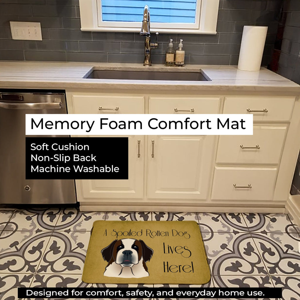 Saint Bernard Spoiled Dog Lives Here Memory Foam Kitchen Mat Machine Washable Anti-Fatigue Cushion Comfort Bath or Kitchen Rug