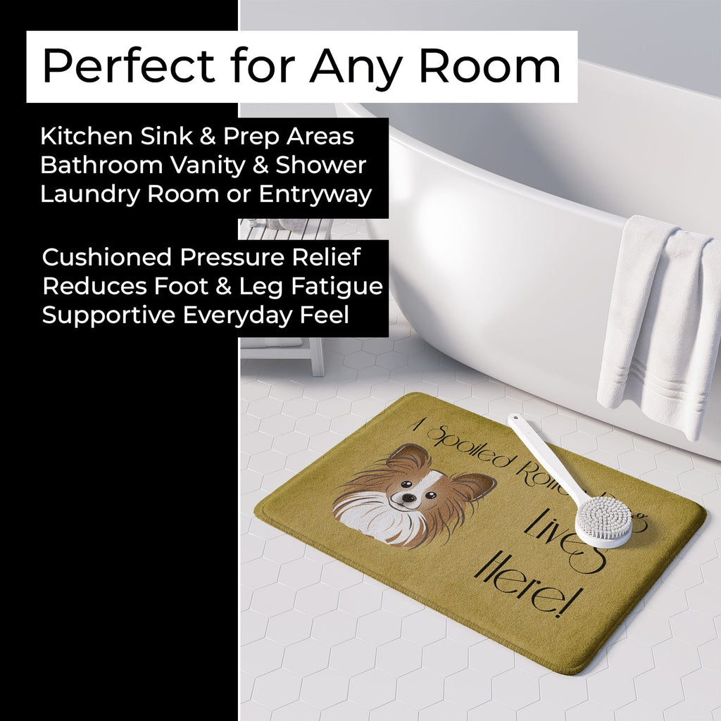 Papillon Spoiled Dog Lives Here Memory Foam Kitchen Mat Machine Washable Anti-Fatigue Cushion Comfort Bath or Kitchen Rug