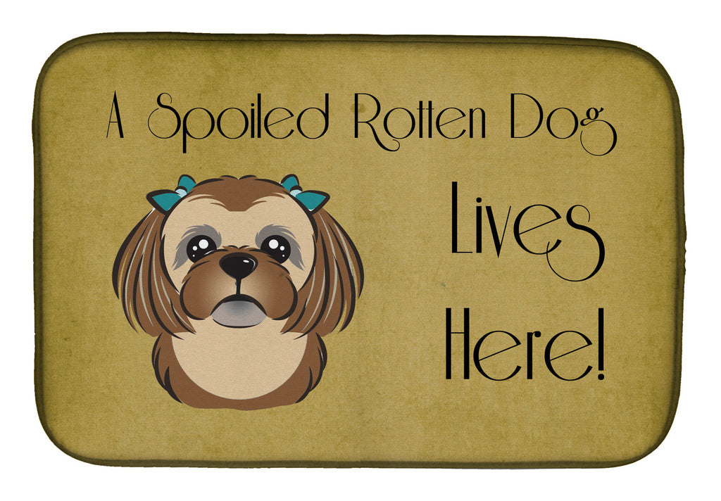 Chocolate Brown Shih Tzu Spoiled Dog Lives Here Dish Drying Mat Absorbent Dish Drying Mat Pad for Kitchen Counter Dish Drainer Mat for Countertop, 14 x 21", Multicolor