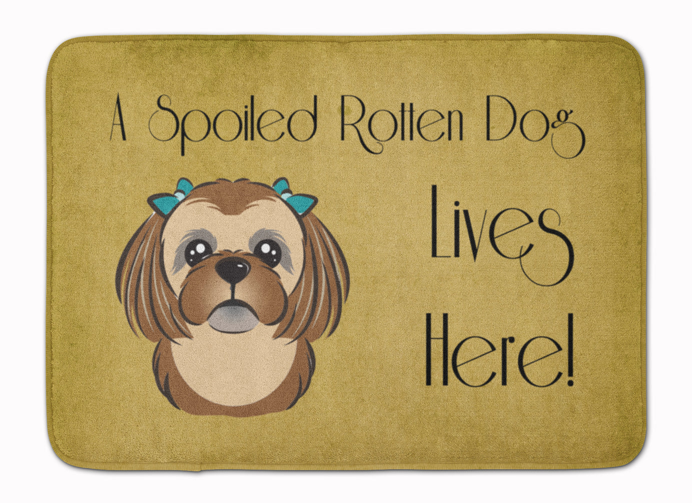 Chocolate Brown Shih Tzu Spoiled Dog Lives Here Memory Foam Kitchen Mat Machine Washable Anti-Fatigue Cushion Comfort Bath or Kitchen Rug