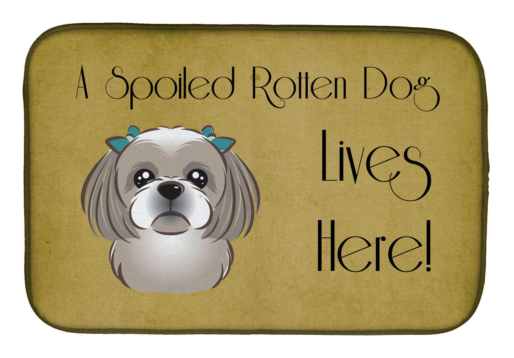 Gray Silver Shih Tzu Spoiled Dog Lives Here Dish Drying Mat Absorbent Dish Drying Mat Pad for Kitchen Counter Dish Drainer Mat for Countertop, 14 x 21", Multicolor