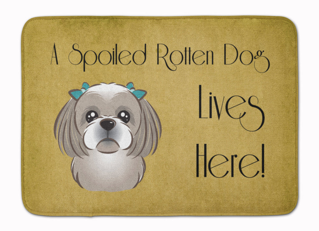 Gray Silver Shih Tzu Spoiled Dog Lives Here Memory Foam Kitchen Mat Machine Washable Anti-Fatigue Cushion Comfort Bath or Kitchen Rug