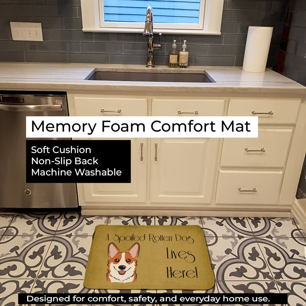 Red Corgi Spoiled Dog Lives Here Memory Foam Kitchen Mat Machine Washable Anti-Fatigue Cushion Comfort Bath or Kitchen Rug