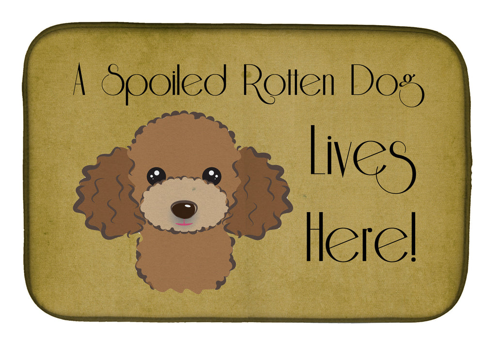 Chocolate Brown Poodle Spoiled Dog Lives Here Dish Drying Mat Absorbent Dish Drying Mat Pad for Kitchen Counter Dish Drainer Mat for Countertop, 14 x 21", Multicolor