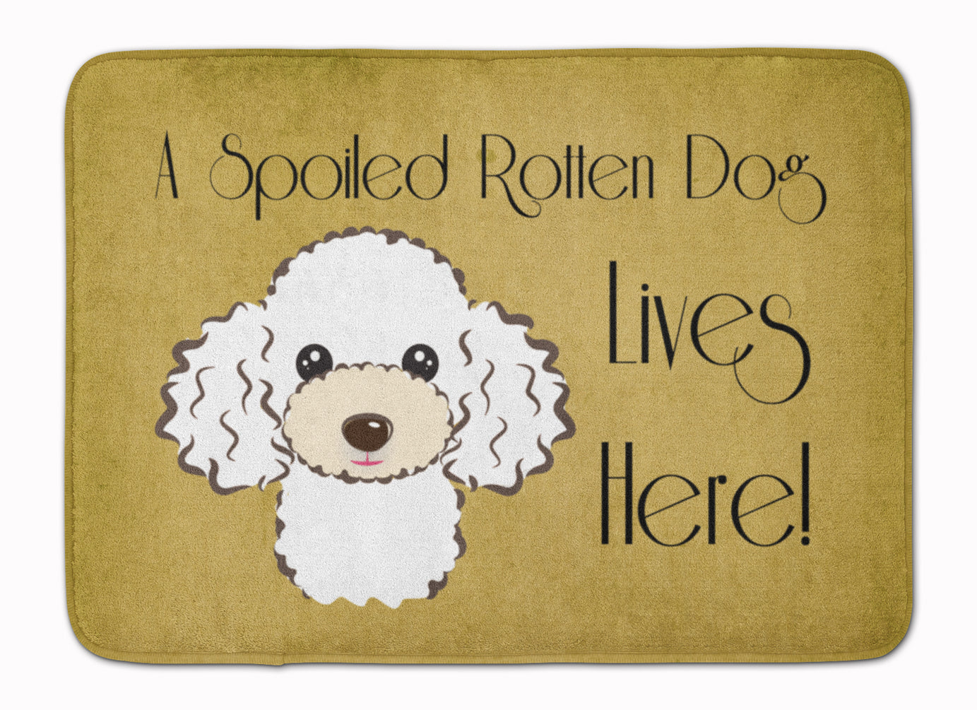 White Poodle Spoiled Dog Lives Here Memory Foam Kitchen Mat Machine Washable Anti-Fatigue Cushion Comfort Bath or Kitchen Rug