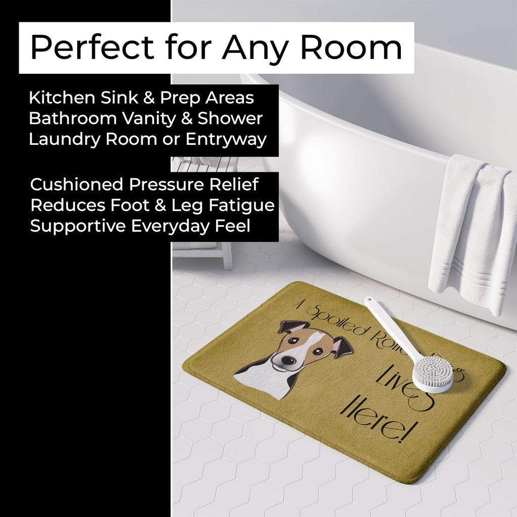 Jack Russell Terrier Spoiled Dog Lives Here Memory Foam Kitchen Mat Machine Washable Anti-Fatigue Cushion Comfort Bath or Kitchen Rug