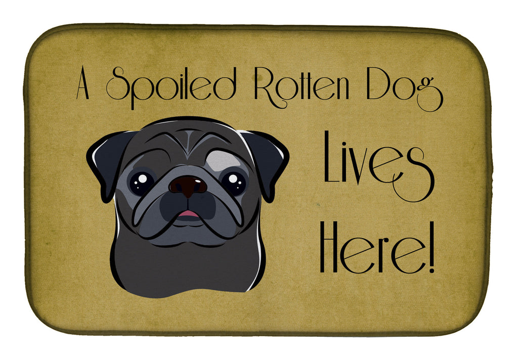 Black Pug Spoiled Dog Lives Here Dish Drying Mat Absorbent Dish Drying Mat Pad for Kitchen Counter Dish Drainer Mat for Countertop, 14 x 21", Multicolor