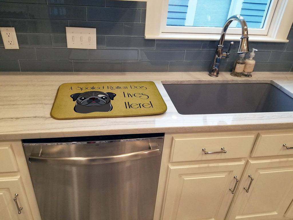 Black Pug Spoiled Dog Lives Here Dish Drying Mat Absorbent Dish Drying Mat Pad for Kitchen Counter Dish Drainer Mat for Countertop, 14 x 21", Multicolor