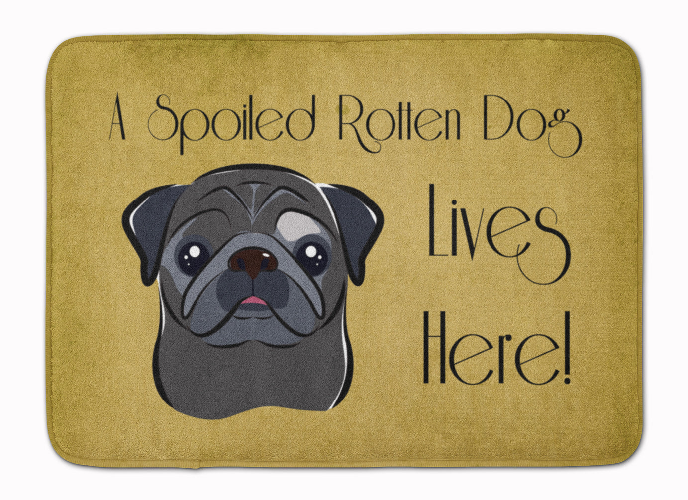Black Pug Spoiled Dog Lives Here Memory Foam Kitchen Mat Machine Washable Anti-Fatigue Cushion Comfort Bath or Kitchen Rug