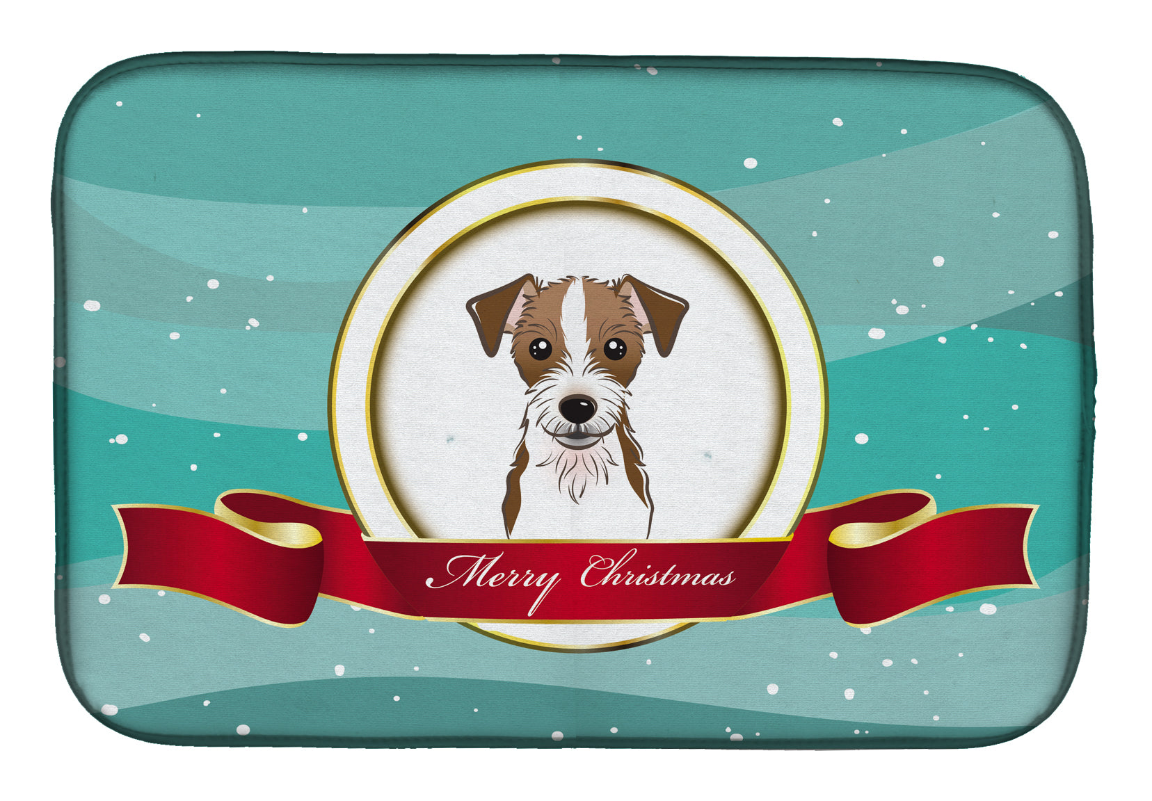 Jack Russell Terrier Merry Christmas Dish Drying Mat Absorbent Dish Drying Mat Pad for Kitchen Counter Dish Drainer Mat for Countertop, 14 x 21", Multicolor