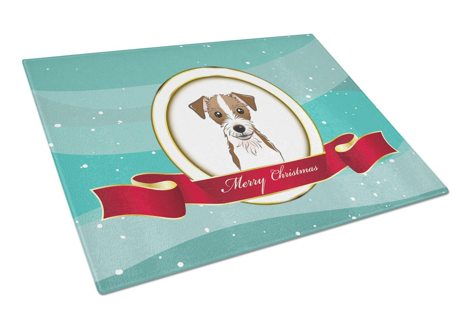 Jack Russell Terrier Merry Christmas Cutting Board Tempered Glass Kitchen Cutting Surface, Heat Resistant Chopping, Non-Slip Feet, Food Prep & Serving