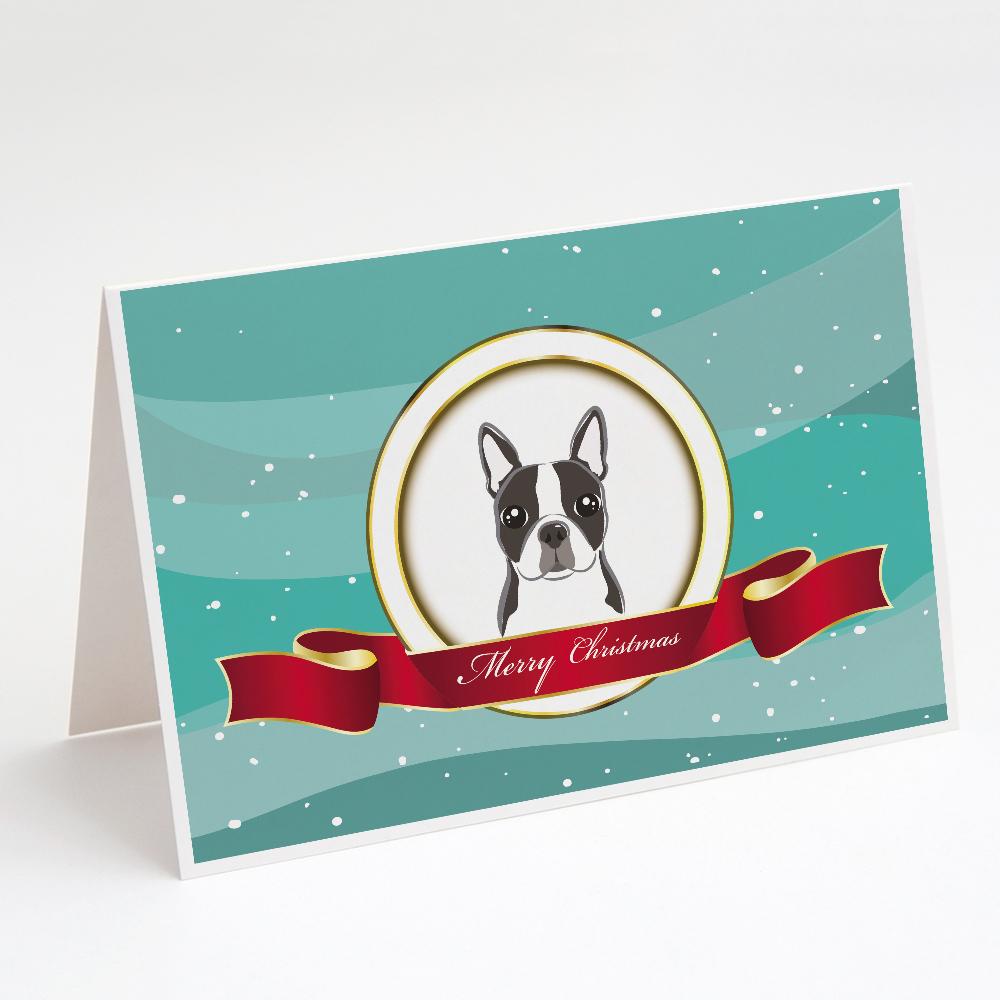 Boston Terrier Merry Christmas Greeting Cards Pack of 8 Blank Cards with Envelopes Whimsical A7 Size 5x7