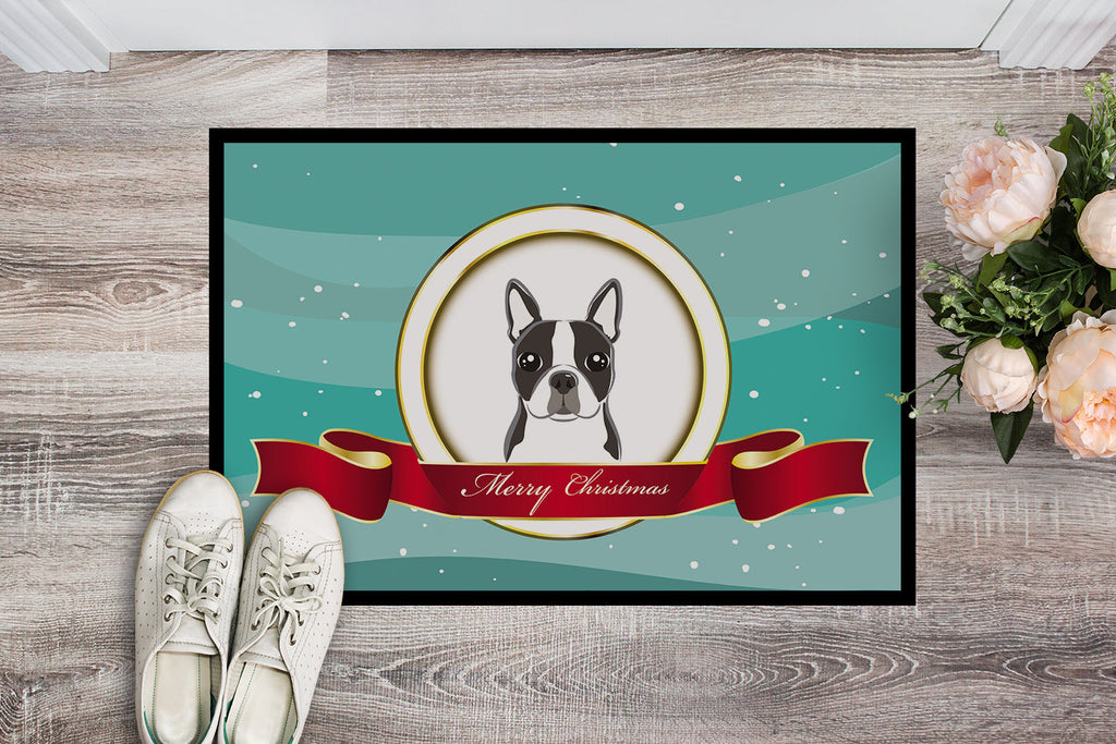 Boston Terrier Merry Christmas Doormat Indoor Outdoor 24H X 36W Front Door Mat Rugs for Entryway, Non Slip Washable Low Pile,