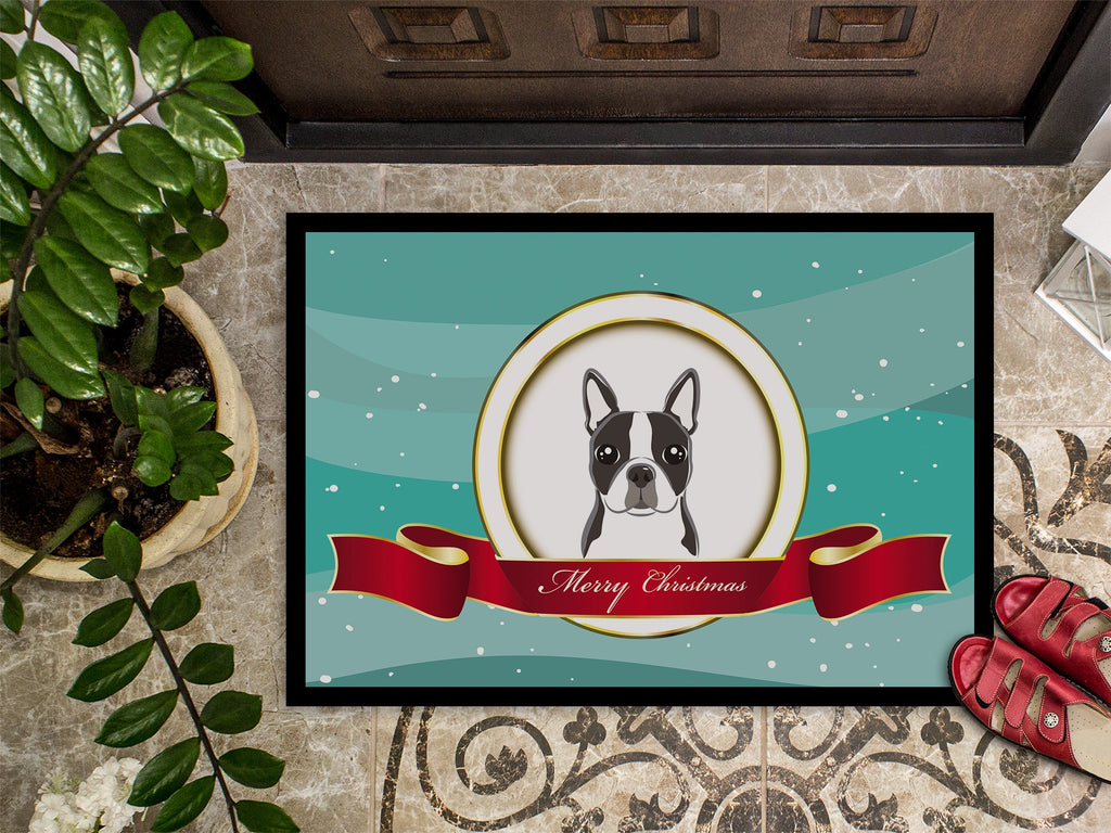 Boston Terrier Merry Christmas Doormat Indoor Outdoor 24H X 36W Front Door Mat Rugs for Entryway, Non Slip Washable Low Pile,