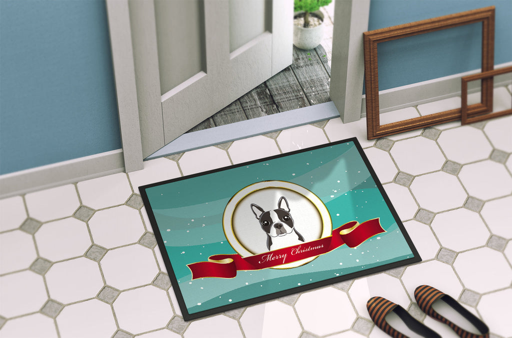 Boston Terrier Merry Christmas Doormat Indoor Outdoor 24H X 36W Front Door Mat Rugs for Entryway, Non Slip Washable Low Pile,