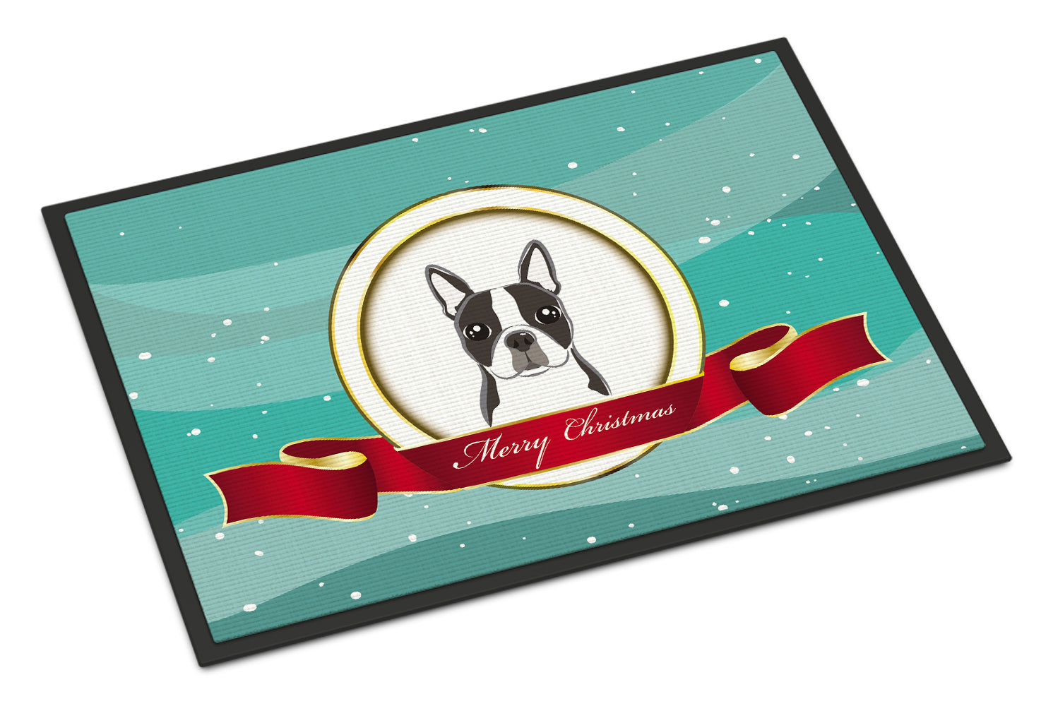 Boston Terrier Merry Christmas Doormat Indoor Outdoor 24H X 36W Front Door Mat Rugs for Entryway, Non Slip Washable Low Pile,