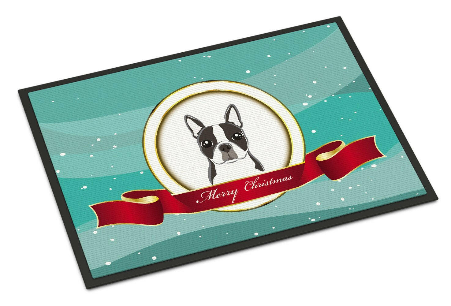 Boston Terrier Merry Christmas Doormat Indoor Outdoor 18H X 27W Front Door Mat Rugs for Entryway, Non Slip Washable