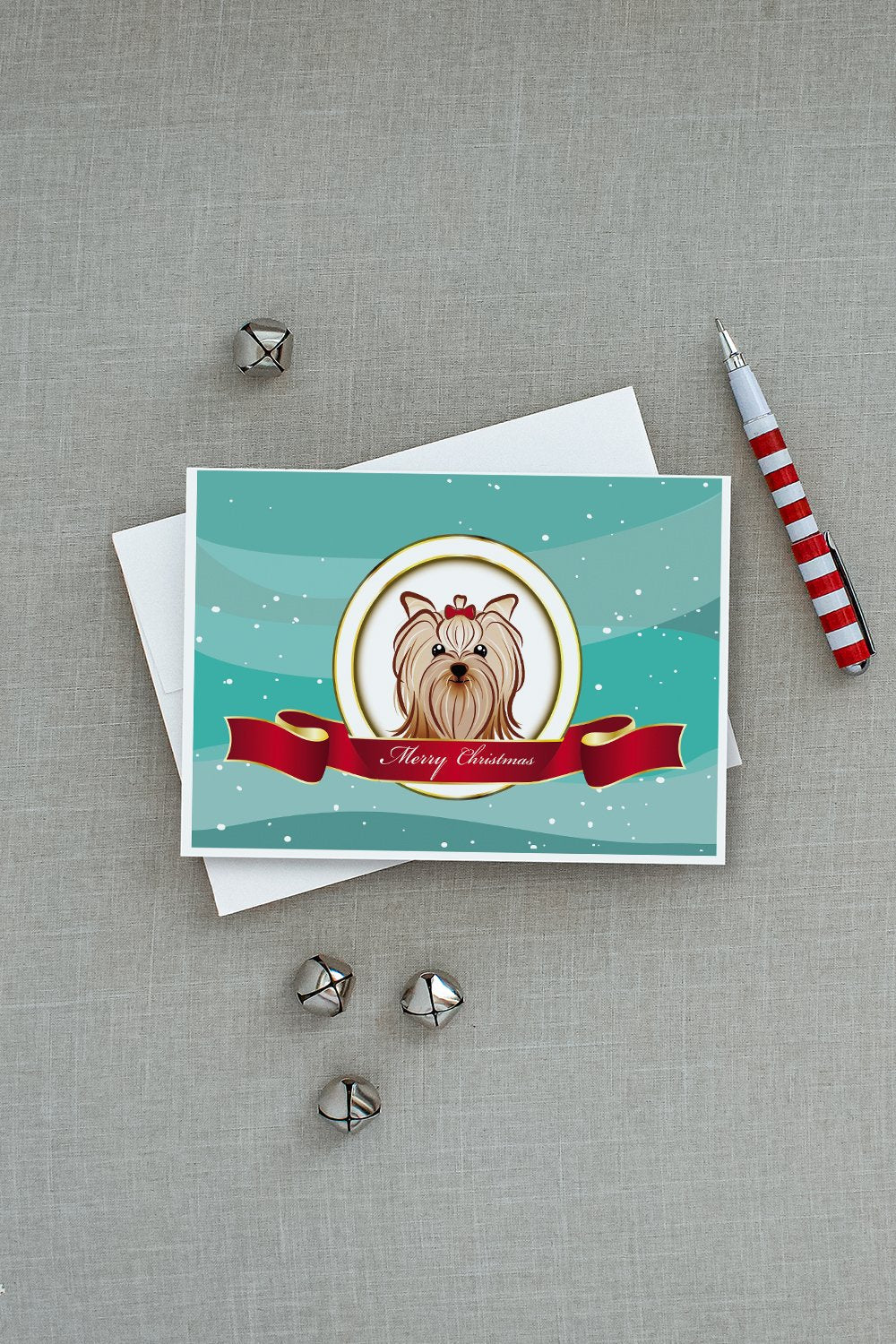 Yorkie Yorkishire Terrier Merry Christmas Greeting Cards Pack of 8 Blank Cards with Envelopes Whimsical A7 Size 5x7