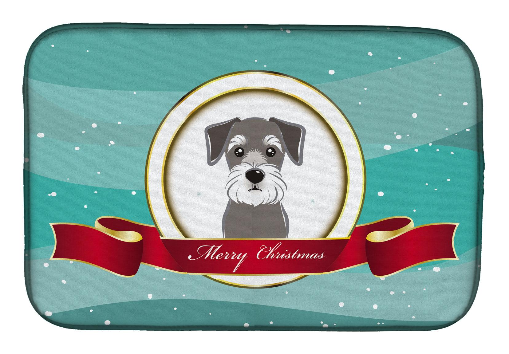 Schnauzer Merry Christmas Dish Drying Mat Absorbent Dish Drying Mat Pad for Kitchen Counter Dish Drainer Mat for Countertop, 14 x 21", Multicolor