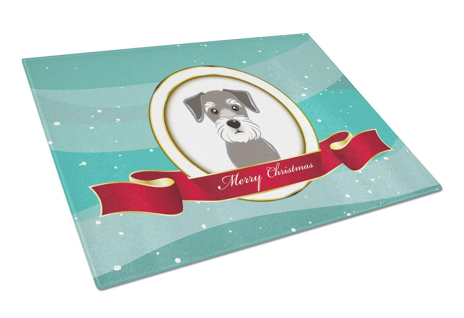 Schnauzer Merry Christmas Cutting Board Tempered Glass Kitchen Cutting Surface, Heat Resistant Chopping, Non-Slip Feet, Food Prep & Serving
