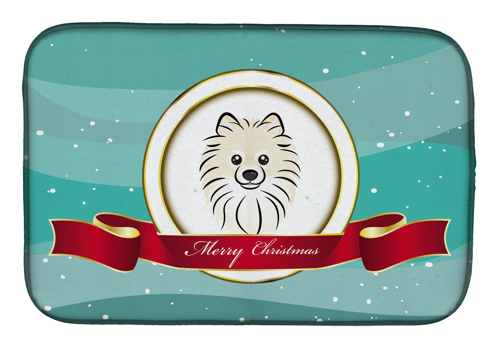 Pomeranian Merry Christmas Dish Drying Mat Absorbent Dish Drying Mat Pad for Kitchen Counter Dish Drainer Mat for Countertop, 14 x 21", Multicolor