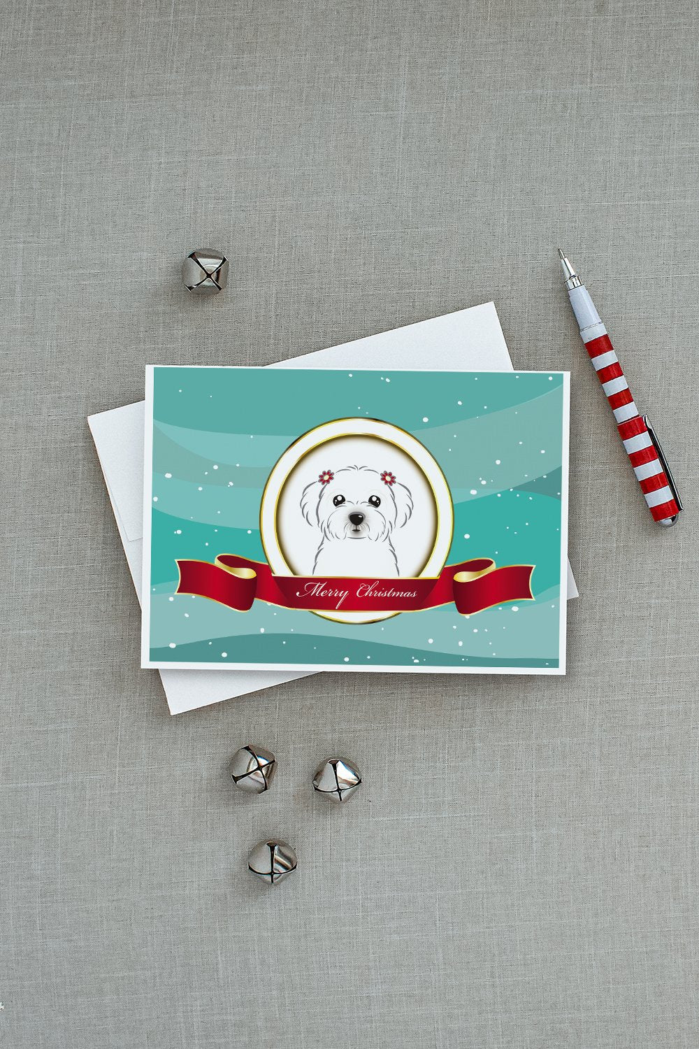 Maltese Merry Christmas Greeting Cards Pack of 8 Blank Cards with Envelopes Whimsical A7 Size 5x7