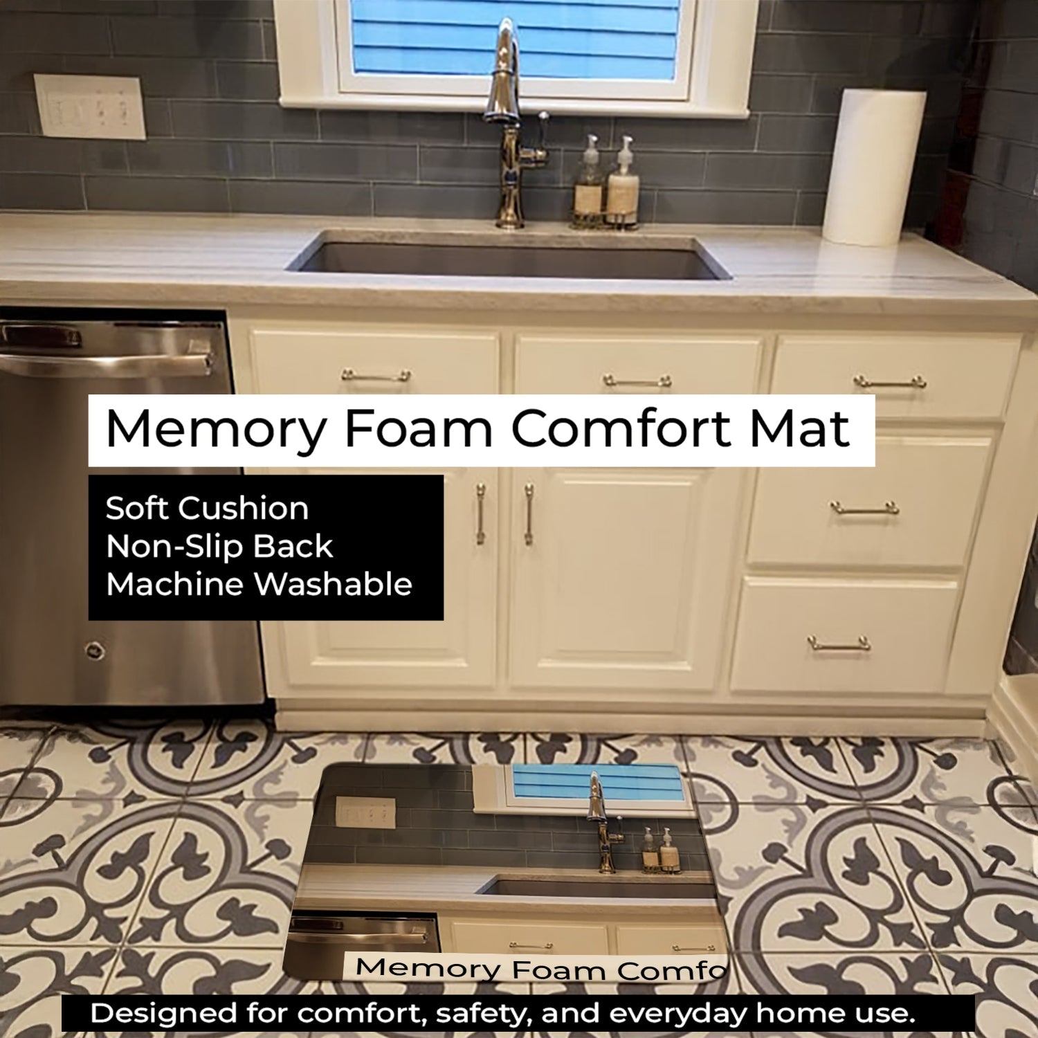 Maltese Merry Christmas Memory Foam Kitchen Mat Machine Washable Anti-Fatigue Cushion Comfort Bath or Kitchen Rug