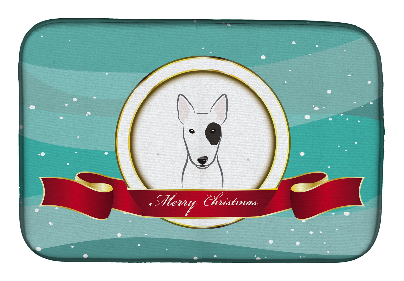 Bull Terrier Merry Christmas Dish Drying Mat Absorbent Dish Drying Mat Pad for Kitchen Counter Dish Drainer Mat for Countertop, 14 x 21", Multicolor