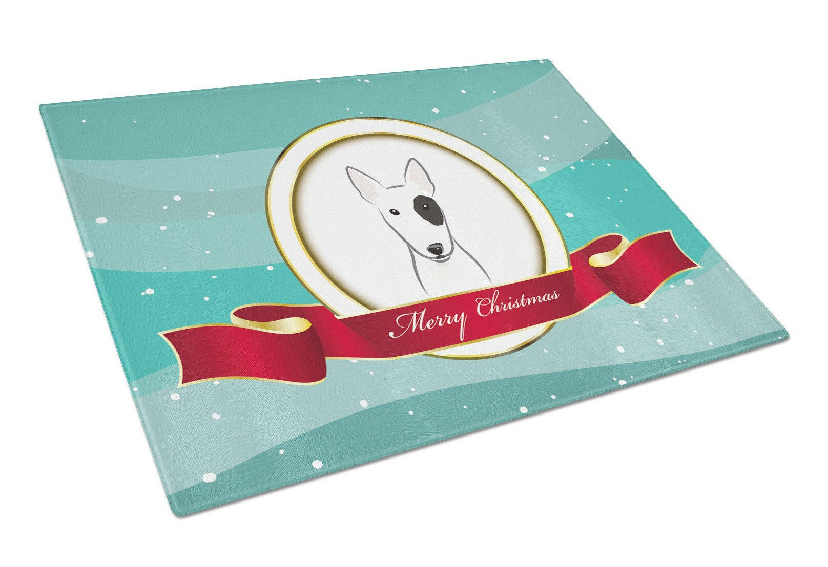 Bull Terrier Merry Christmas Cutting Board Tempered Glass Kitchen Cutting Surface, Heat Resistant Chopping, Non-Slip Feet, Food Prep & Serving