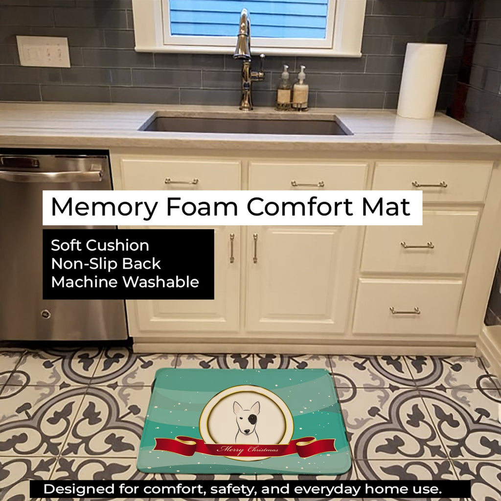 Bull Terrier Merry Christmas Memory Foam Kitchen Mat Machine Washable Anti-Fatigue Cushion Comfort Bath or Kitchen Rug