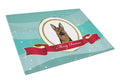 German Shepherd Merry Christmas Cutting Board Tempered Glass Kitchen Cutting Surface, Heat Resistant Chopping, Non-Slip Feet, Food Prep & Serving