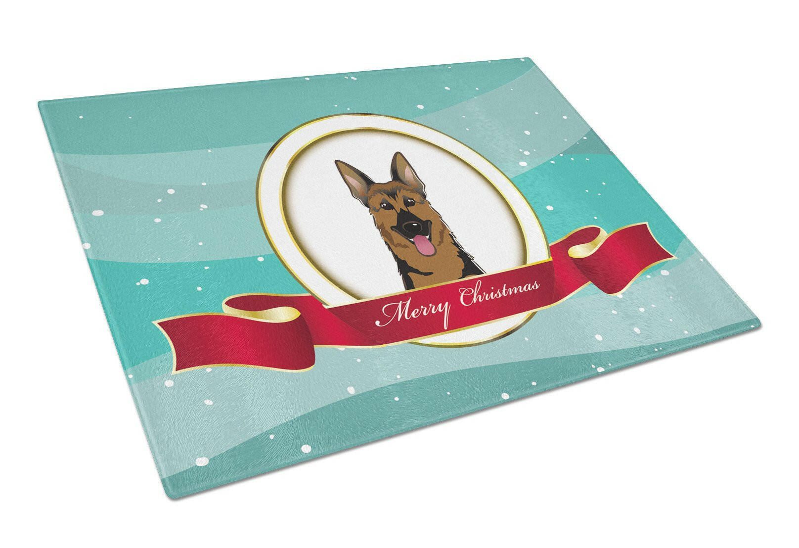 German Shepherd Merry Christmas Cutting Board Tempered Glass Kitchen Cutting Surface, Heat Resistant Chopping, Non-Slip Feet, Food Prep & Serving