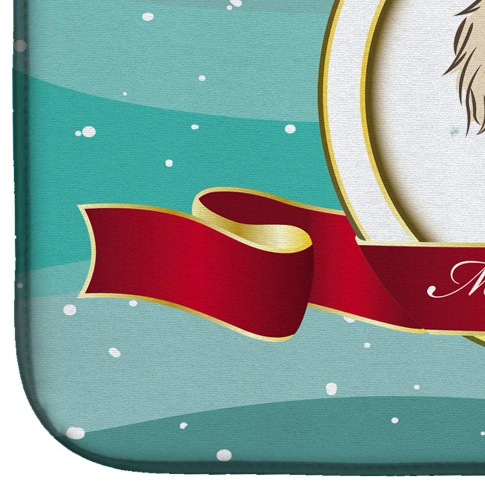 Longhair Creme Dachshund Merry Christmas Dish Drying Mat Absorbent Dish Drying Mat Pad for Kitchen Counter Dish Drainer Mat for Countertop, 14 x 21", Multicolor