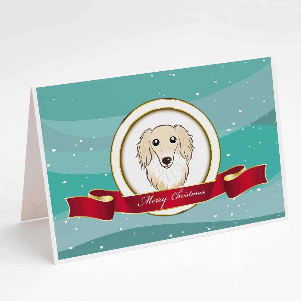 Longhair Creme Dachshund Merry Christmas Greeting Cards Pack of 8 Blank Cards with Envelopes Whimsical A7 Size 5x7
