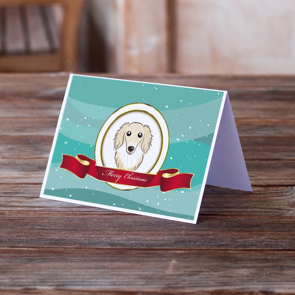 Longhair Creme Dachshund Merry Christmas Greeting Cards Pack of 8 Blank Cards with Envelopes Whimsical A7 Size 5x7