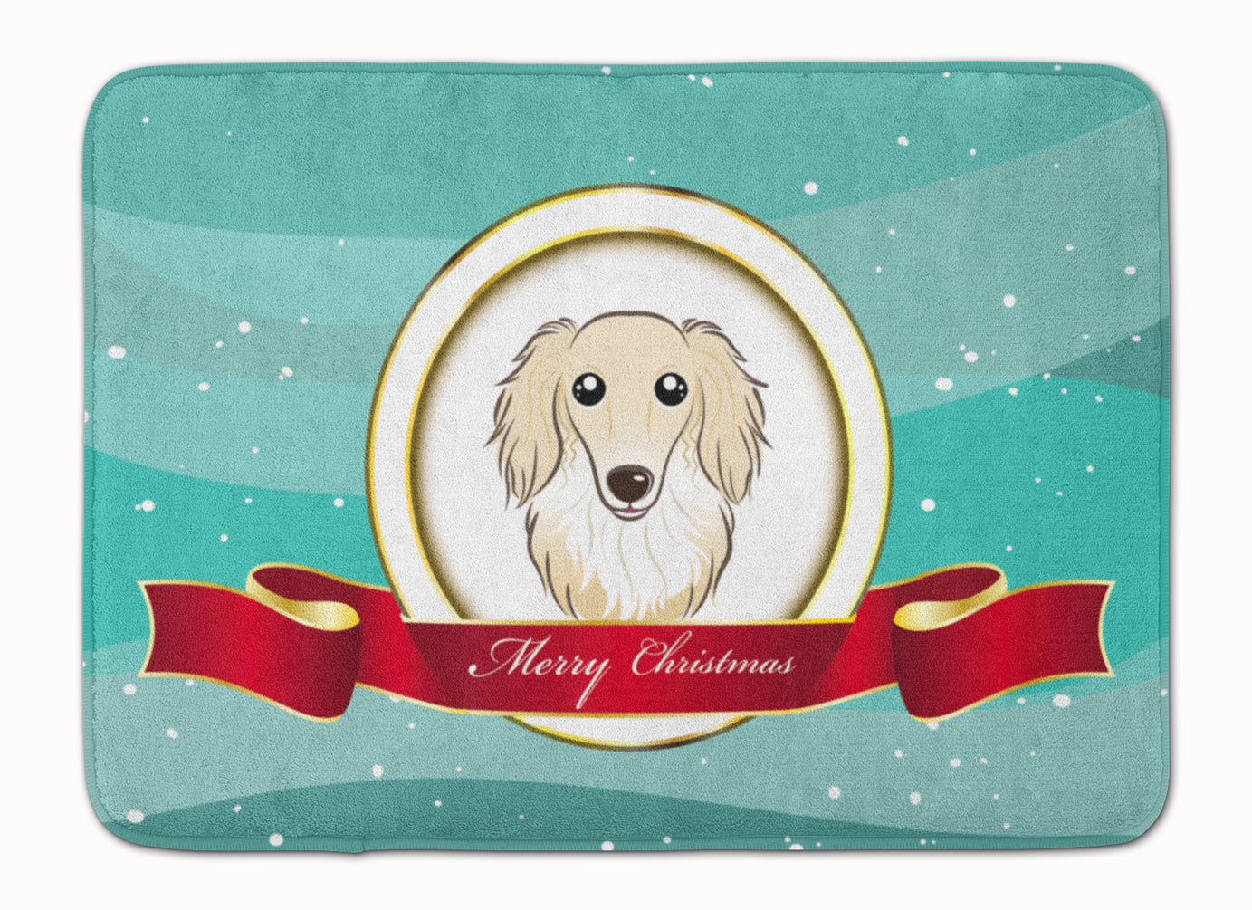 Longhair Creme Dachshund Merry Christmas Memory Foam Kitchen Mat Machine Washable Anti-Fatigue Cushion Comfort Bath or Kitchen Rug
