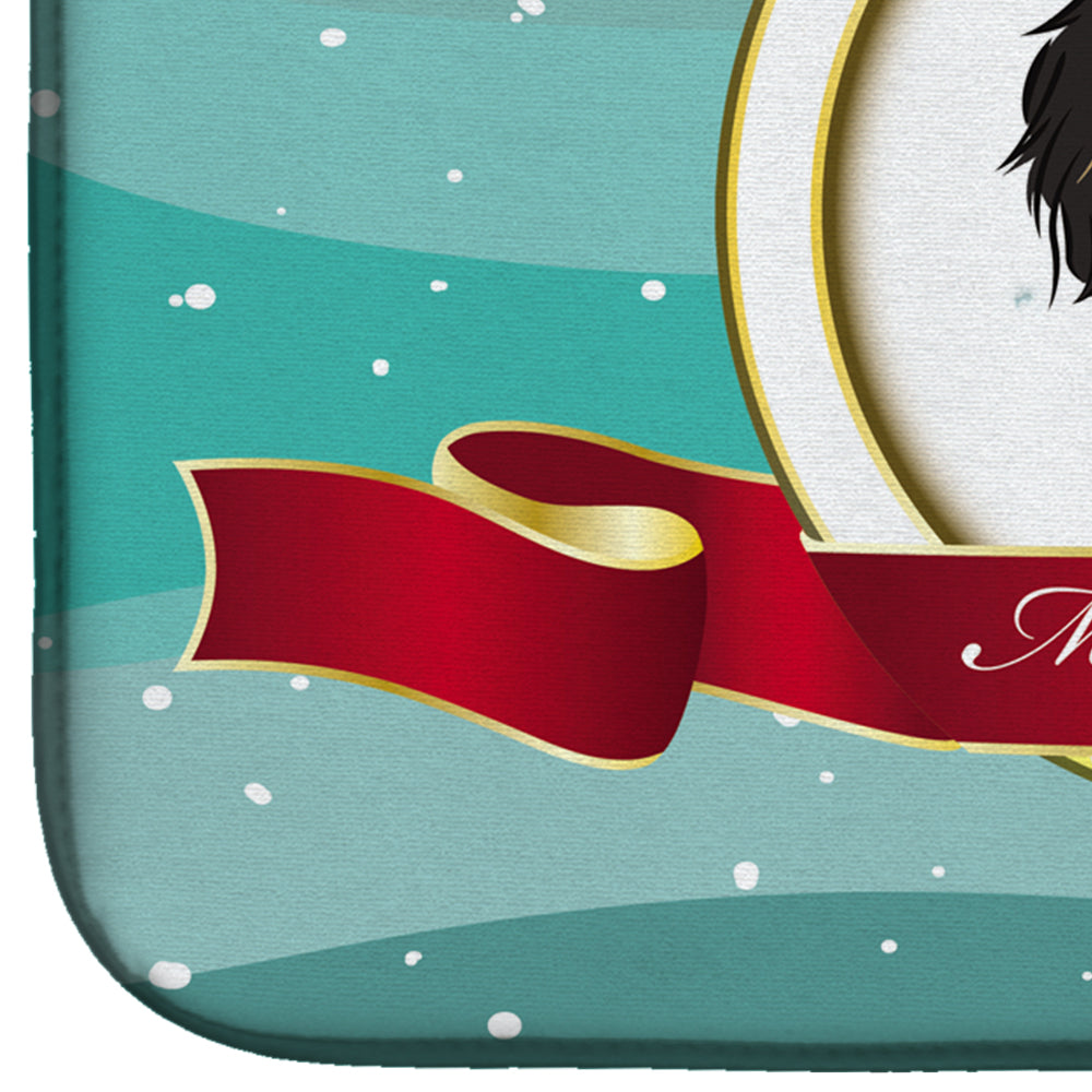 Longhair Black and Tan Dachshund Merry Christmas Dish Drying Mat Absorbent Dish Drying Mat Pad for Kitchen Counter Dish Drainer Mat for Countertop, 14 x 21", Multicolor