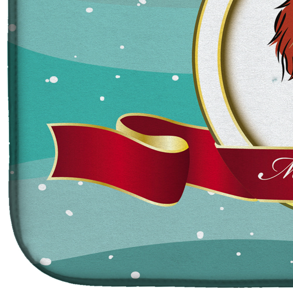 Longhair Red Dachshund Merry Christmas Dish Drying Mat Absorbent Dish Drying Mat Pad for Kitchen Counter Dish Drainer Mat for Countertop, 14 x 21", Multicolor
