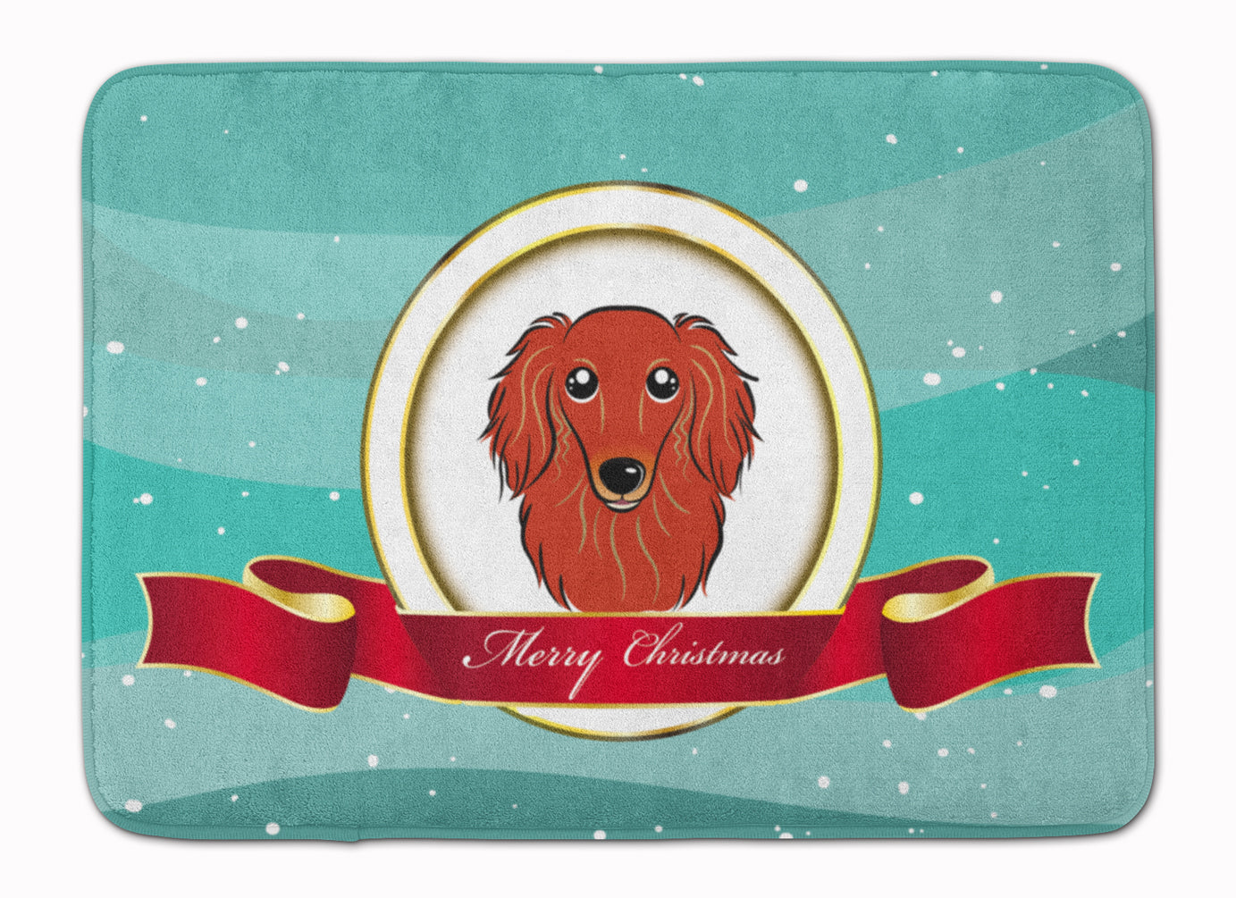 Longhair Red Dachshund Merry Christmas Memory Foam Kitchen Mat Machine Washable Anti-Fatigue Cushion Comfort Bath or Kitchen Rug