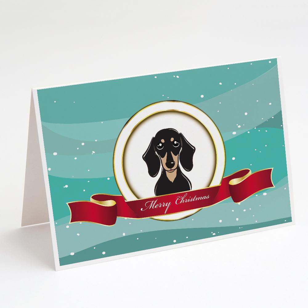 Smooth Black and Tan Dachshund Merry Christmas Greeting Cards Pack of 8 Blank Cards with Envelopes Whimsical A7 Size 5x7
