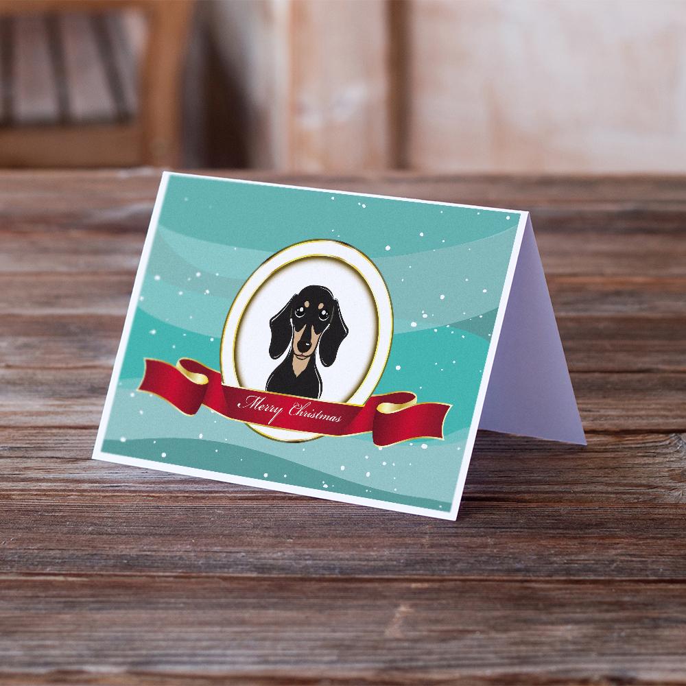 Smooth Black and Tan Dachshund Merry Christmas Greeting Cards Pack of 8 Blank Cards with Envelopes Whimsical A7 Size 5x7