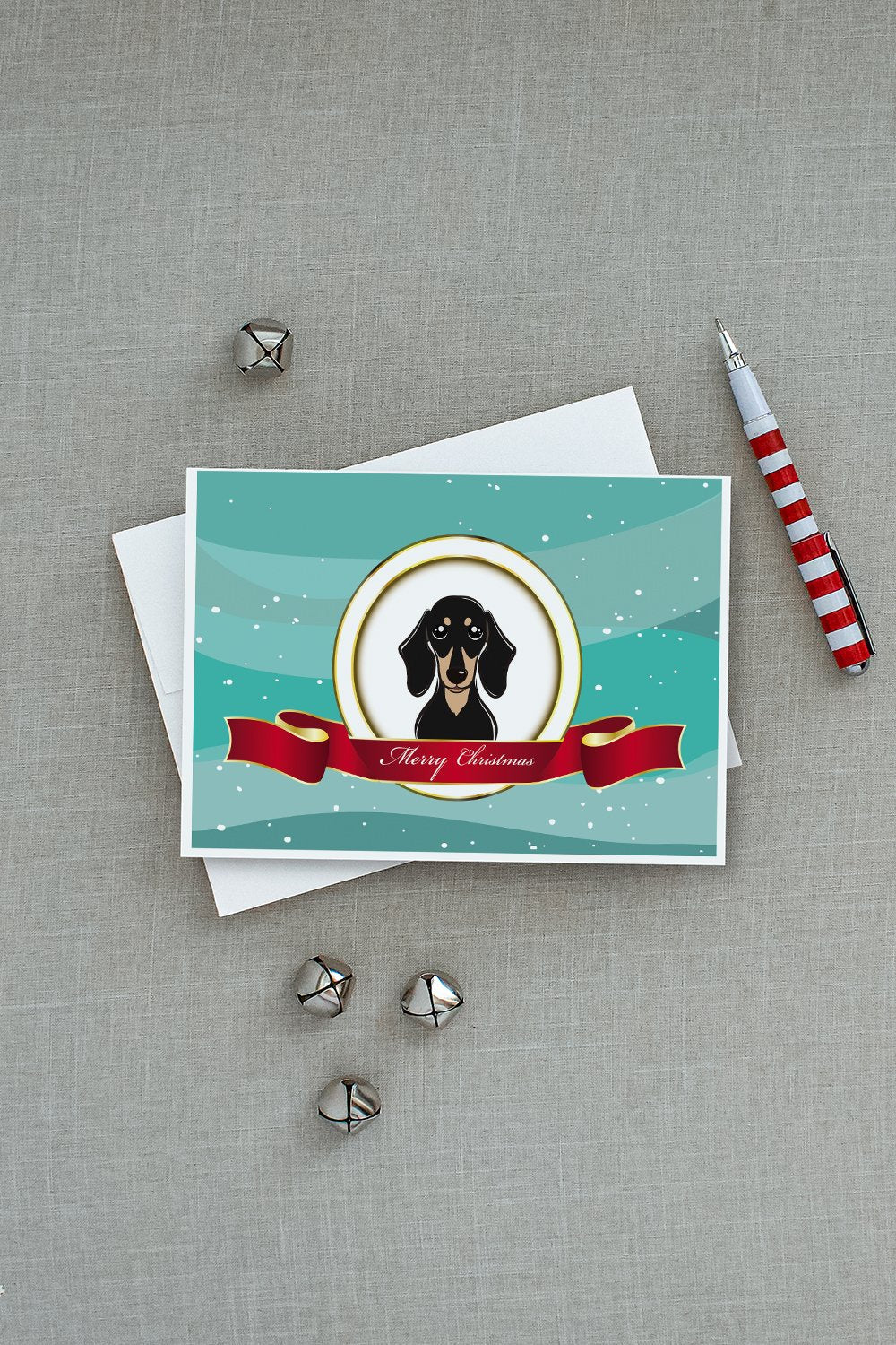Smooth Black and Tan Dachshund Merry Christmas Greeting Cards Pack of 8 Blank Cards with Envelopes Whimsical A7 Size 5x7