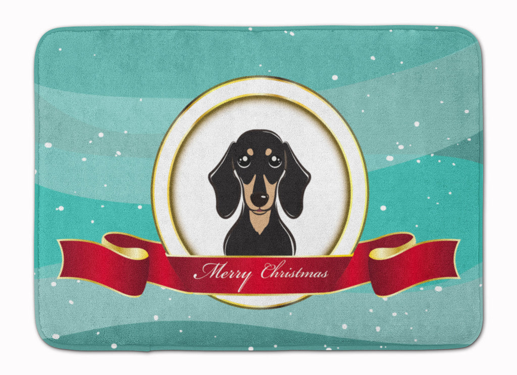 Smooth Black and Tan Dachshund Merry Christmas Memory Foam Kitchen Mat Machine Washable Anti-Fatigue Cushion Comfort Bath or Kitchen Rug