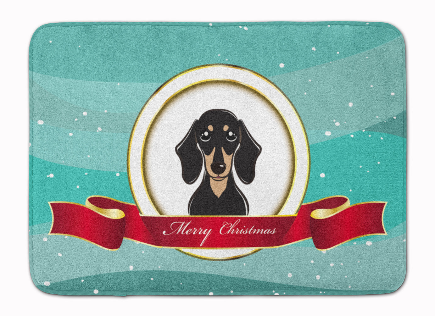 Smooth Black and Tan Dachshund Merry Christmas Memory Foam Kitchen Mat Machine Washable Anti-Fatigue Cushion Comfort Bath or Kitchen Rug