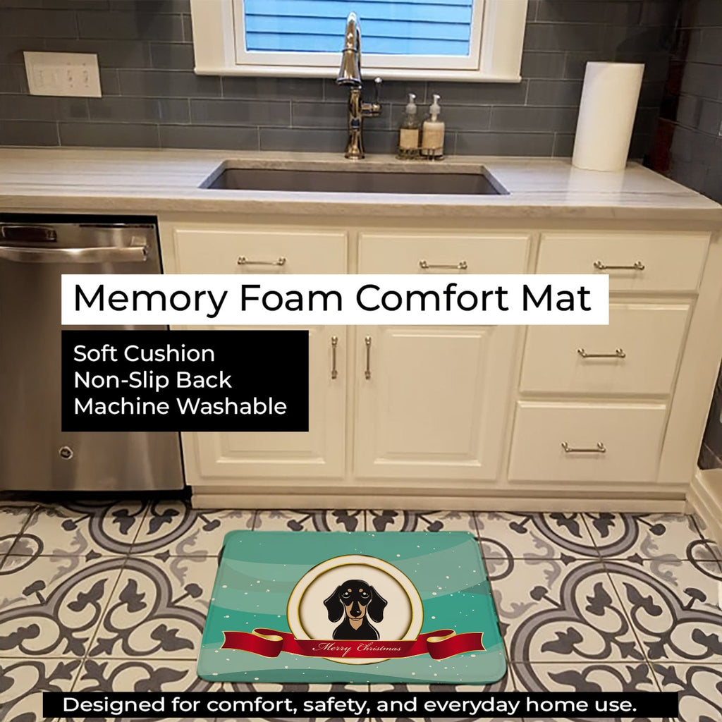 Smooth Black and Tan Dachshund Merry Christmas Memory Foam Kitchen Mat Machine Washable Anti-Fatigue Cushion Comfort Bath or Kitchen Rug